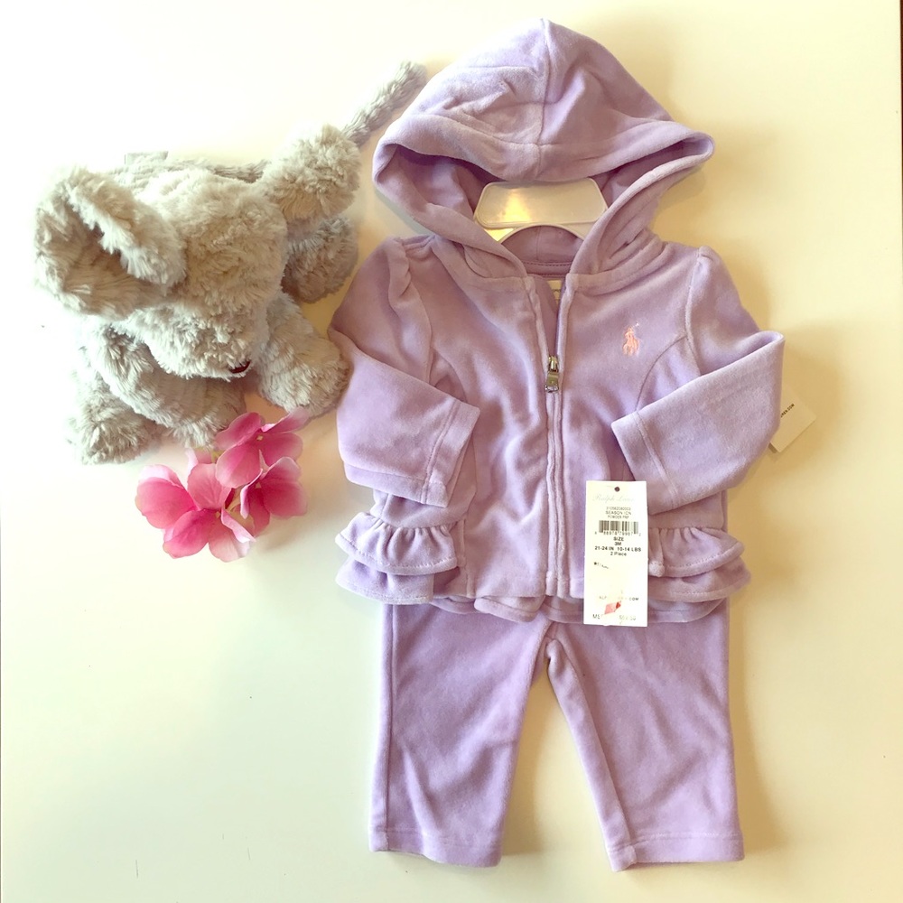 Ralph Lauren 2pc soft ruffle sweatsuit set 3mo